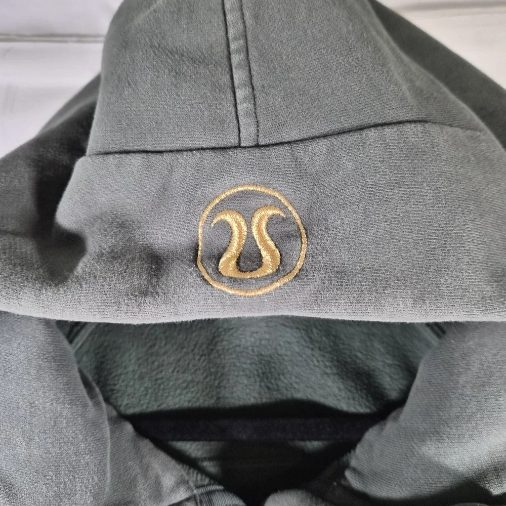 Lululemon XL/XXL Forest Green Cropped Half Zip Hoodie Womens Oversized Gold Logo